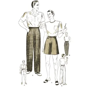 1940s Pattern, Men's Slacks Pants Trousers Shorts - Waist 36" (91.4cm)