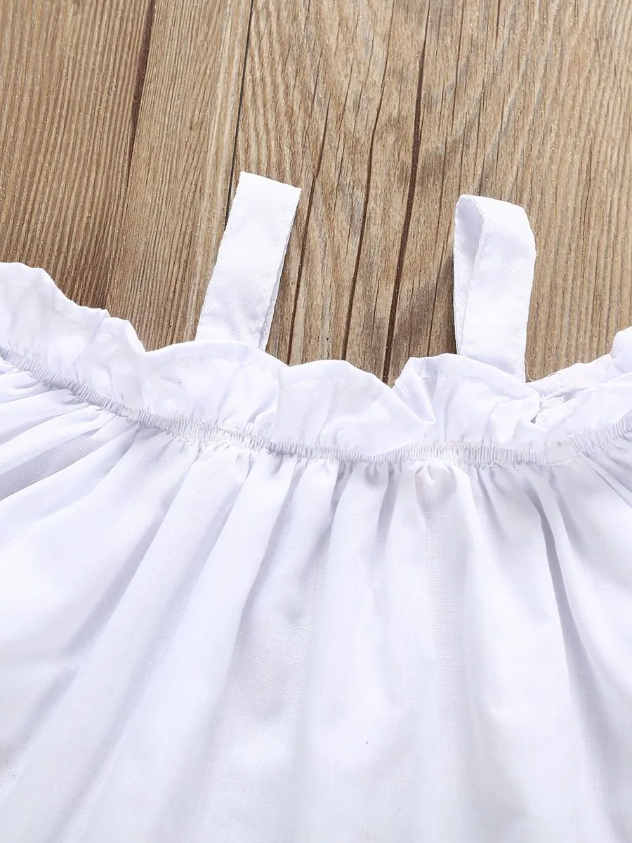 Baby Toddler Girl White Ruffle Suspender Top Casual Pants 2-Piece Summer Outfits