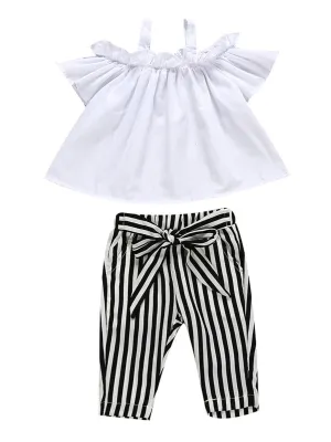 Baby Toddler Girl White Ruffle Suspender Top Casual Pants 2-Piece Summer Outfits