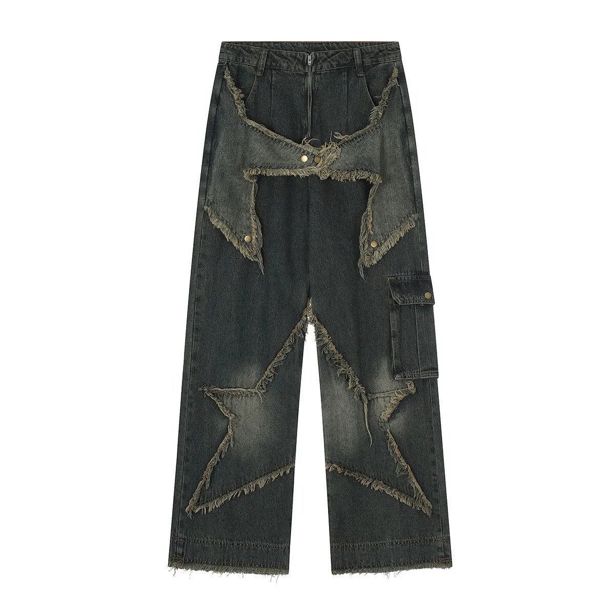 Baggy men cargo-pocket jeans