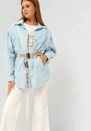 Belted Denim Button Up Jacket