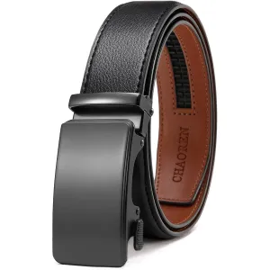 Chaoren Leather Ratchet Dress  Belt | with Automatic Slide | Gun Buckle W Black Dress Belt