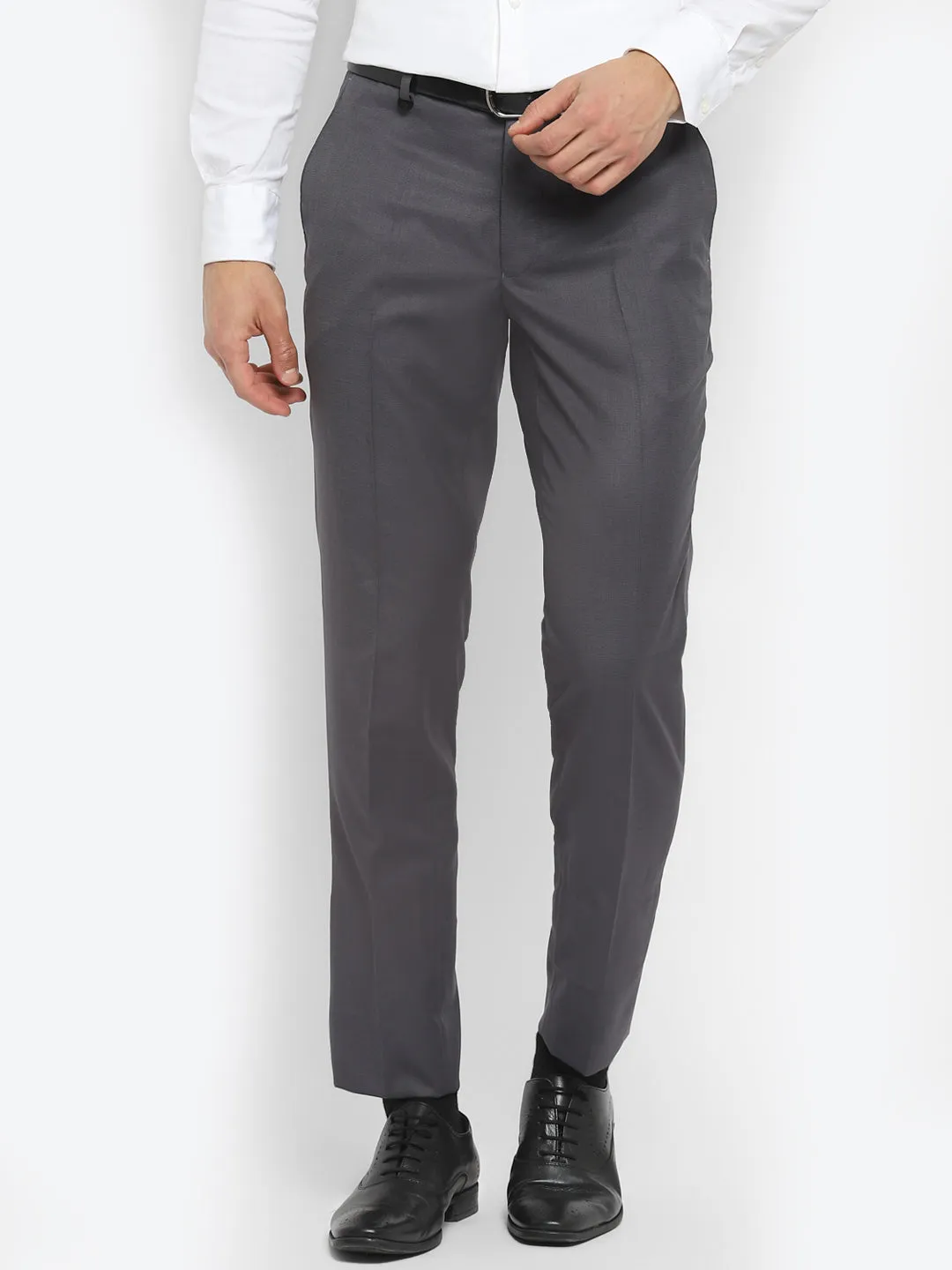 Dark Grey Slim Fit Self Design Trouser