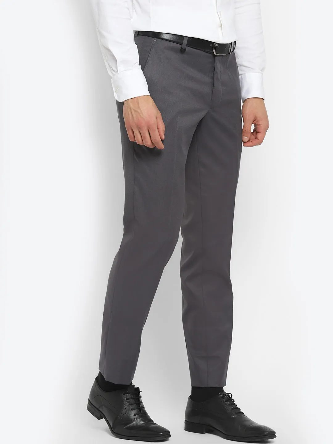 Dark Grey Slim Fit Self Design Trouser