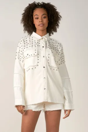 Elan White Distressed Jacket with Silver Studs