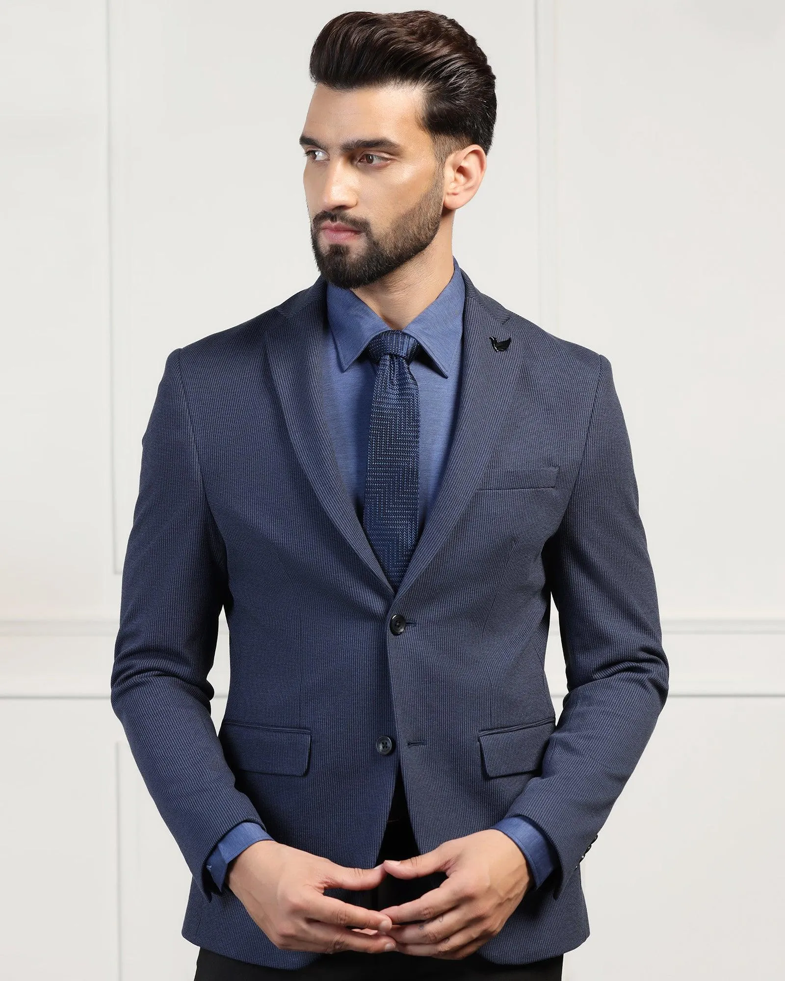 Formal Navy Textured Blazer - Artura