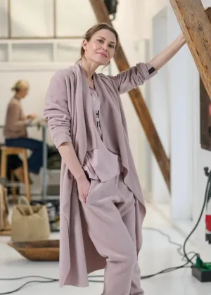 Henriette Cozy Long Fleece Cardigan | Dusty Rose