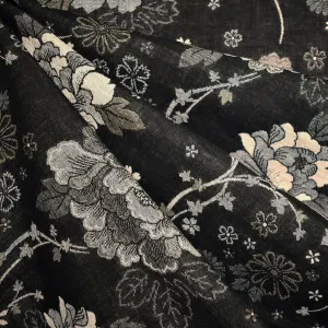 Japanese Vine Floral Soft Cotton Jacquard Black/Natural