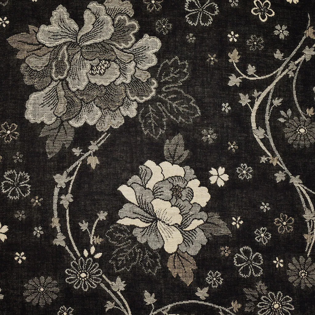 Japanese Vine Floral Soft Cotton Jacquard Black/Natural