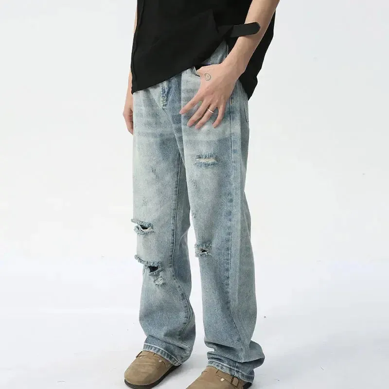 Light Blue Washed Destroyed Casual Jean