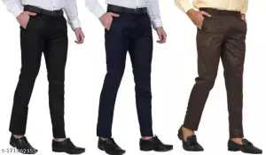 Men's Formal Trouser Pants PACK OF 3- BLACK, NAVYBLUE, BROWN