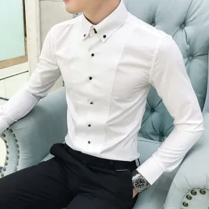 Men's Luxury Long Sleeve Slim Fit Dress Shirt – Elegant Formal & Casual Wear in Black or White