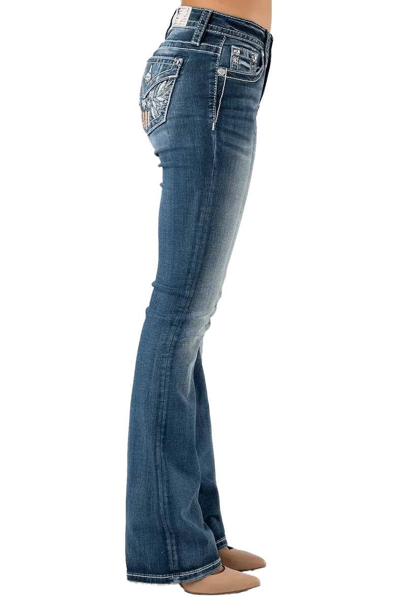 Miss Me Women's Geometric Braid Cross Stitch Bootcut Denim