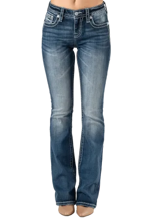 Miss Me Women's Geometric Braid Cross Stitch Bootcut Denim