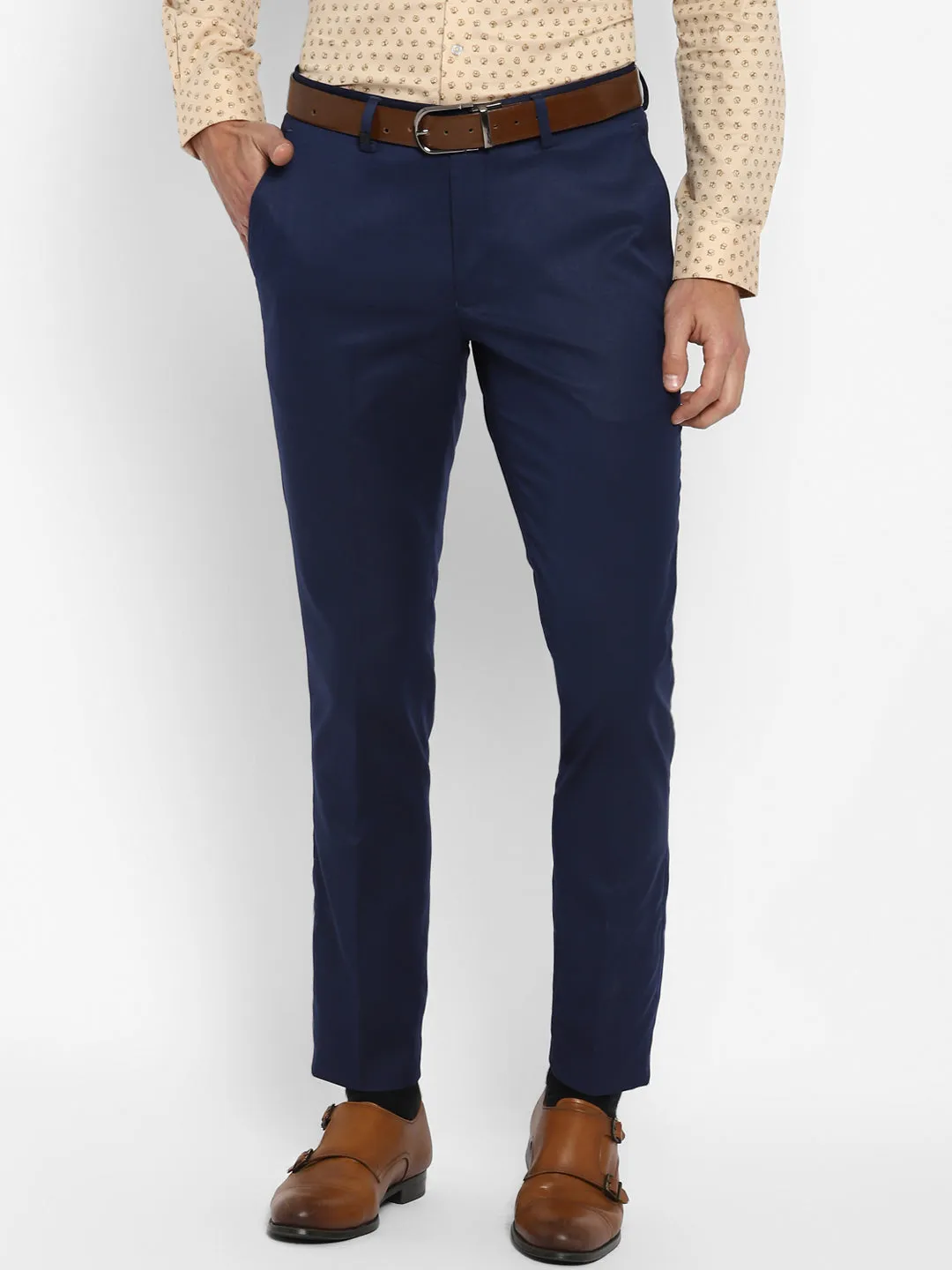 Navy Blue Solid Slim Fit Trouser