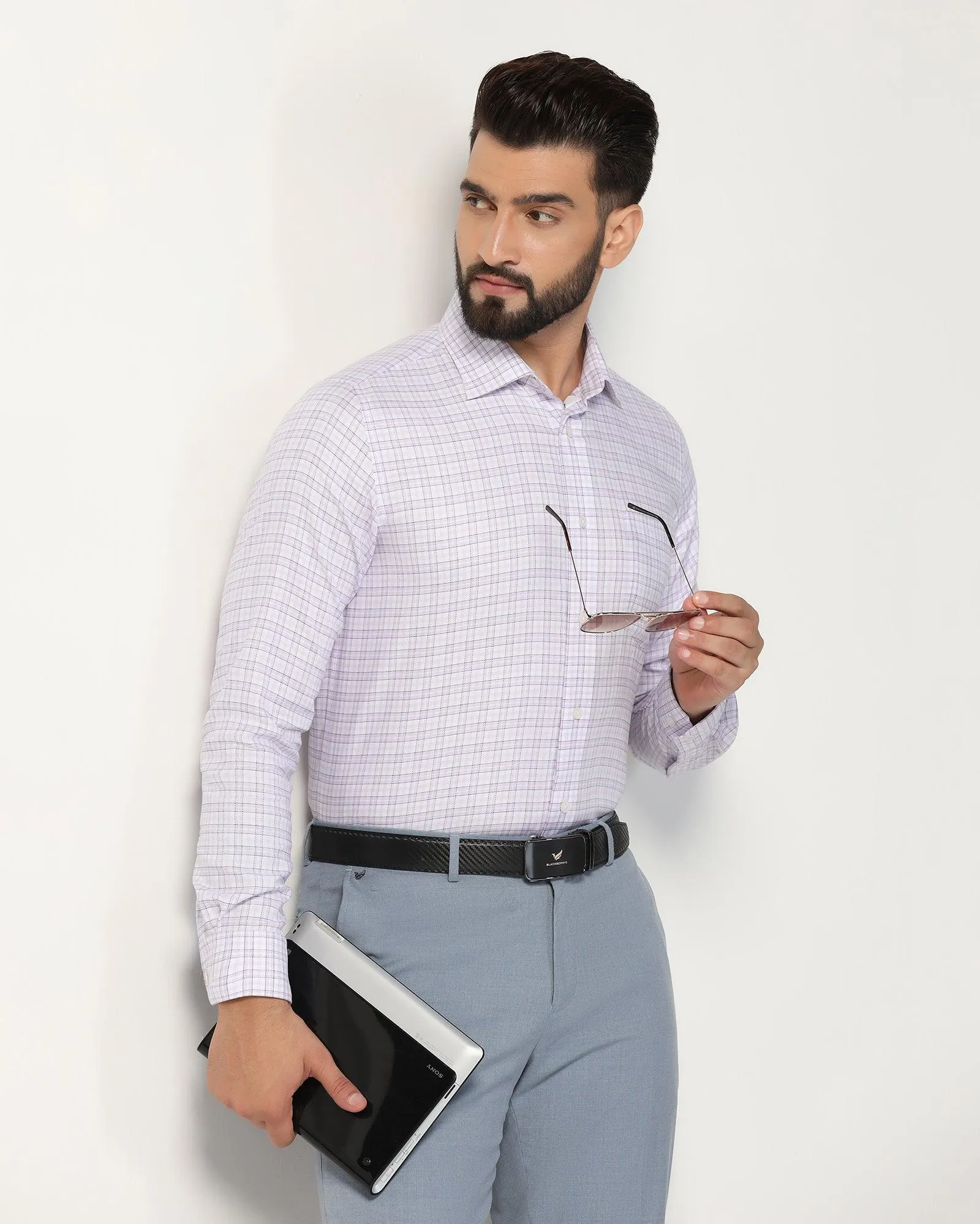 Non Iron Formal Purple Check Shirt - Blake