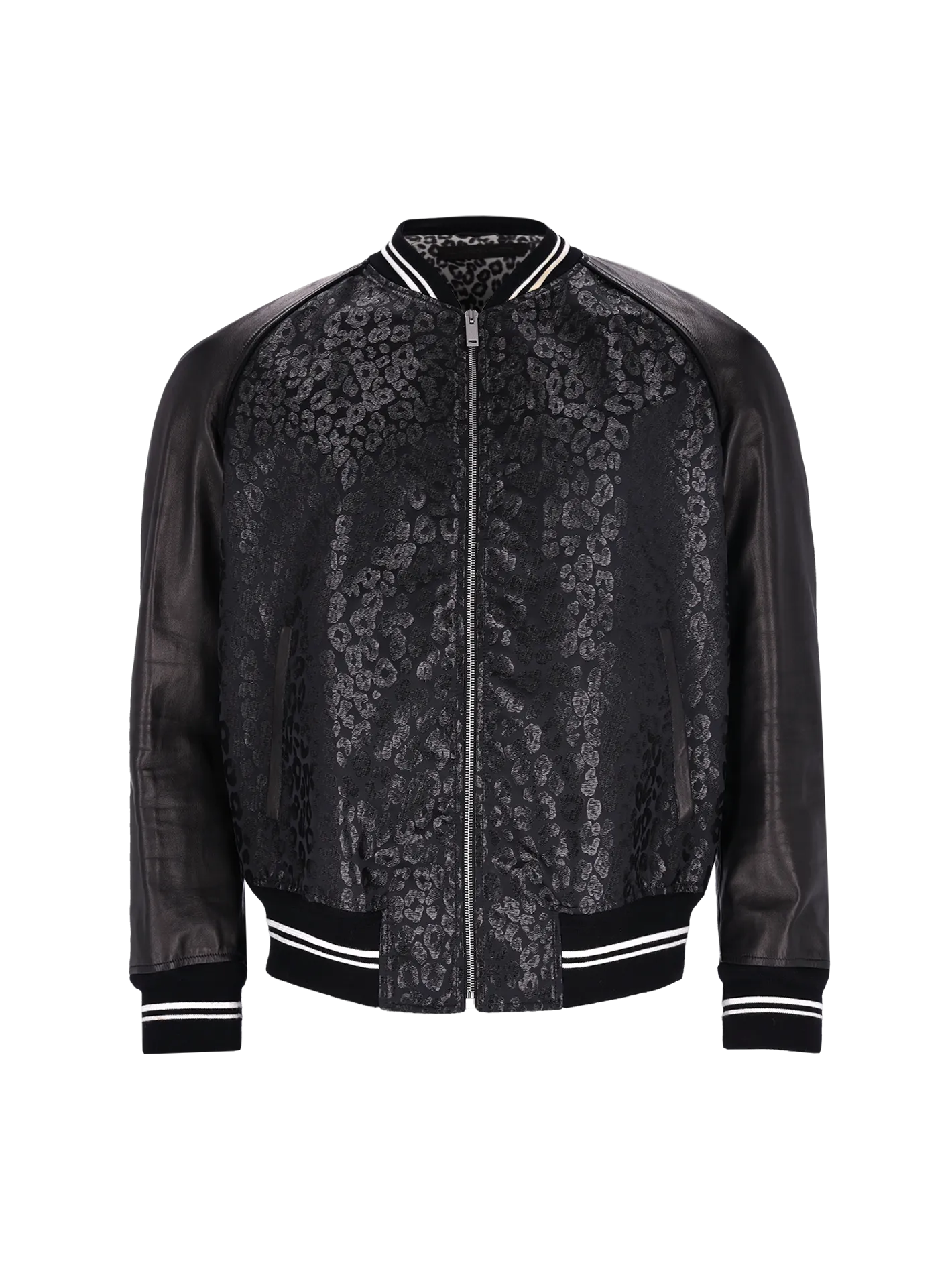 panelled leopard jacquard bomber jacket