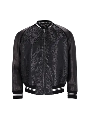 panelled leopard jacquard bomber jacket