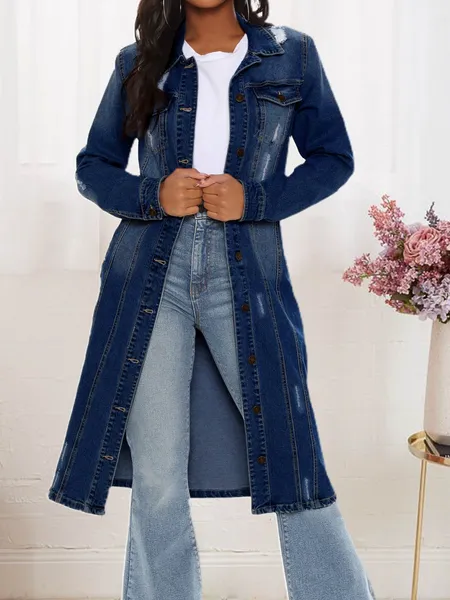 Retro Slim Long Denim Coat HWFWECSF33