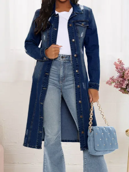 Retro Slim Long Denim Coat HWFWECSF33