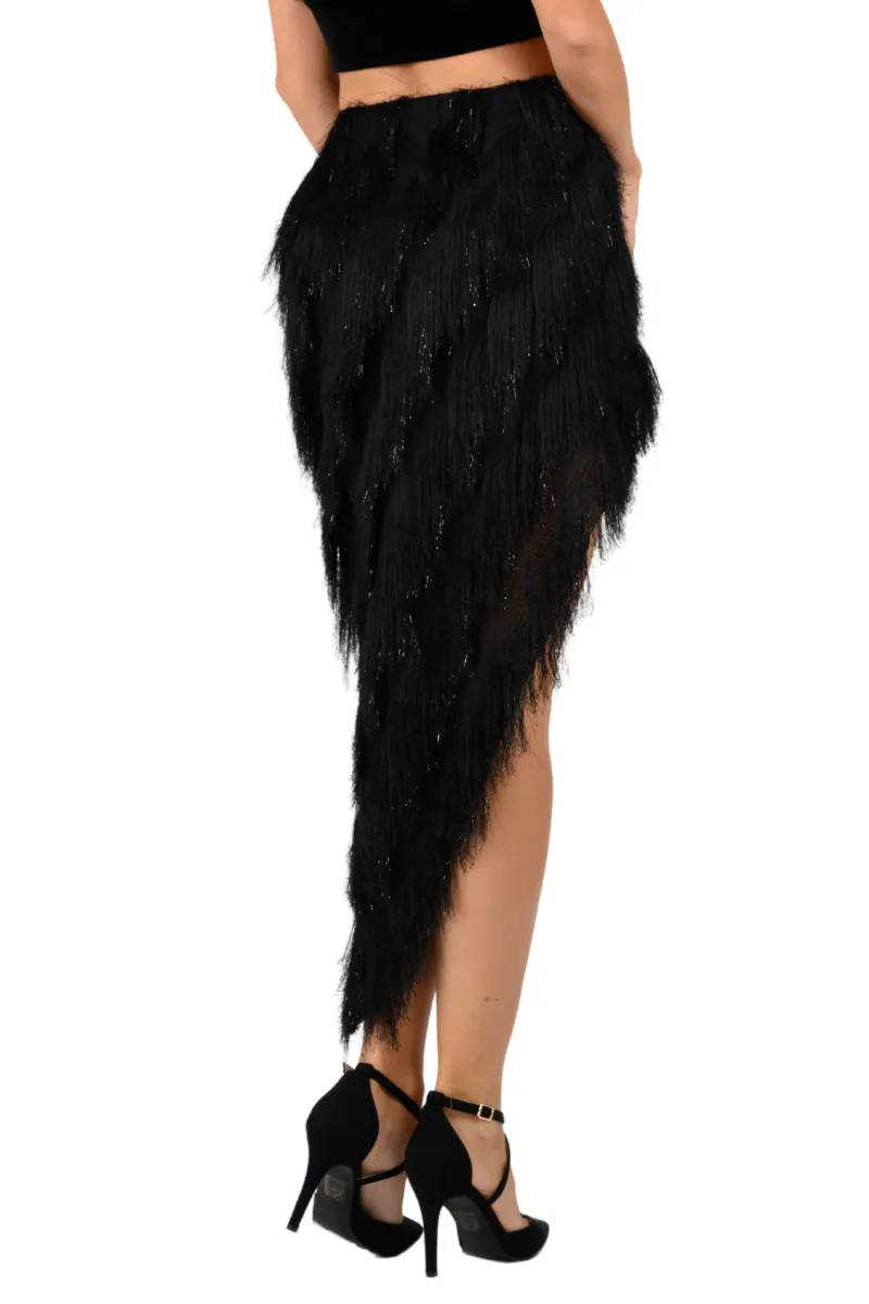 Shimmer Soft Fringe Asymmetric Tango Skirt