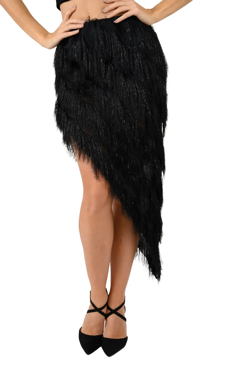 Shimmer Soft Fringe Asymmetric Tango Skirt