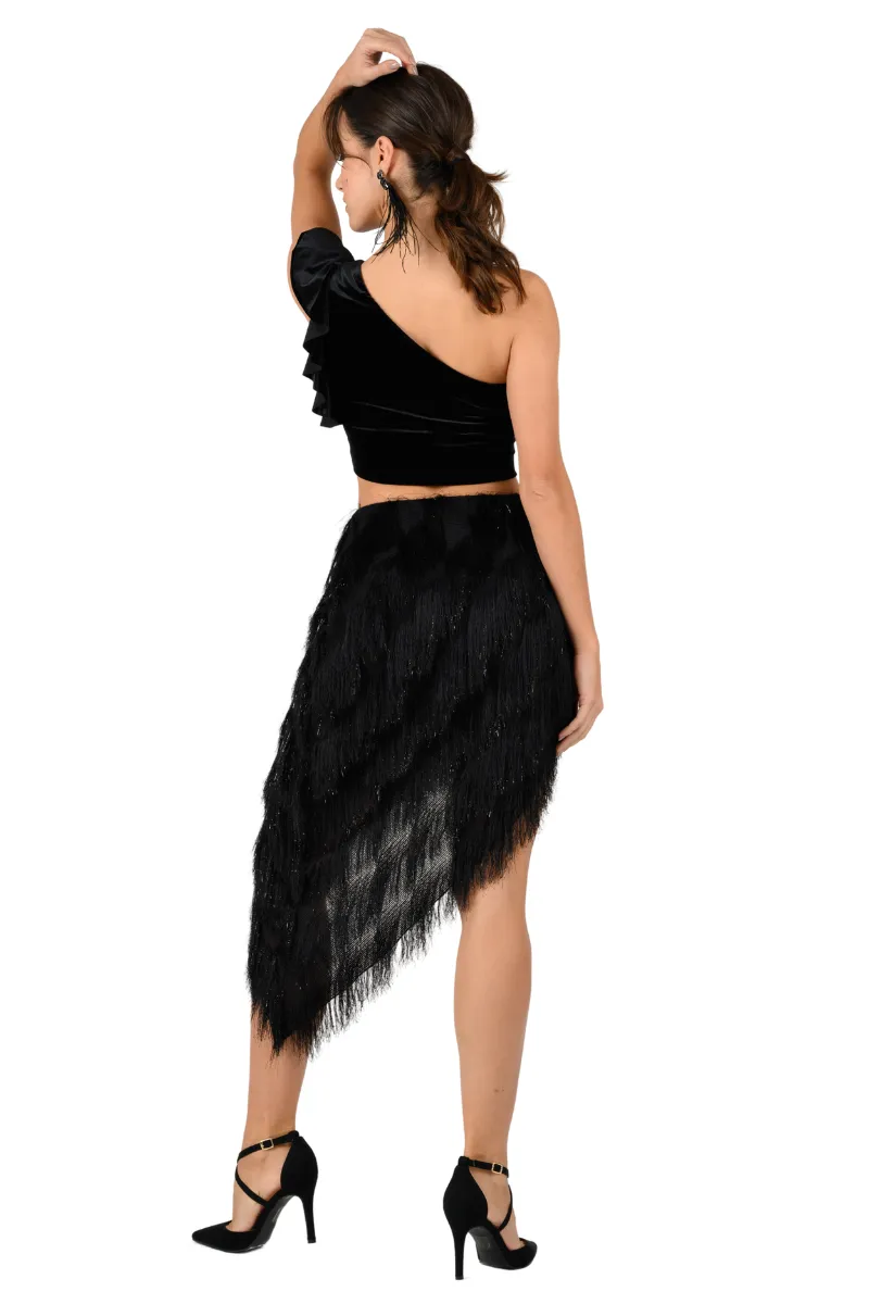 Shimmer Soft Fringe Asymmetric Tango Skirt