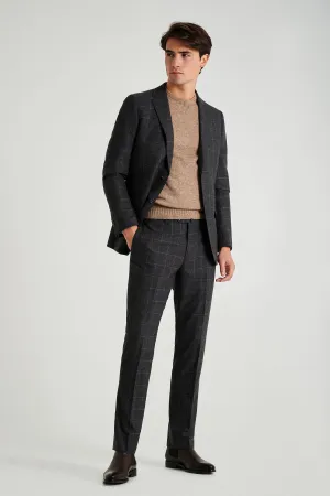 Slim fit windowpane wool suit