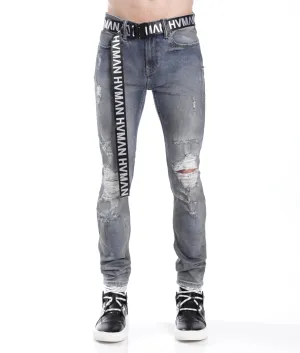 STRAT SUPER SKINNY FIT JEAN w/BLACK BELT IN ALLOY