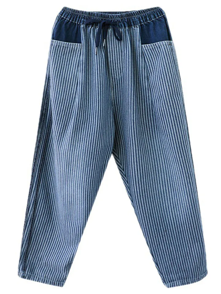 Stylish Vertical Stripe Light Blue Jeans for Women