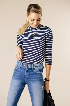 This Chic Blue & White Mock Neck Top-FINAL SALE