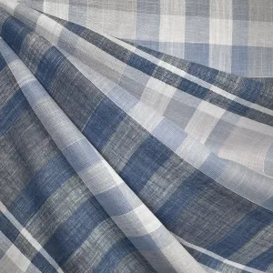 Tonal Plaid Soft Linen Gauze Blue/White